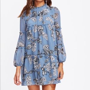 Frill Detail Bishop Sleeve Tiered Botanical Dress